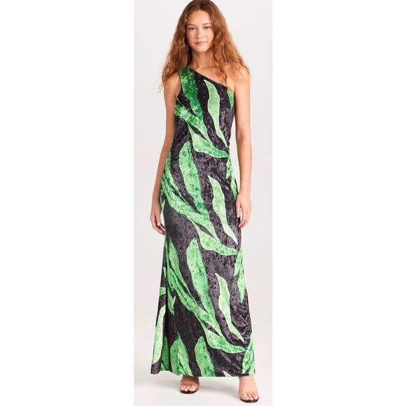 Dur Doux Green Leaf Velvet Maxi Dress NWT Size Large - Picture 1 of 8